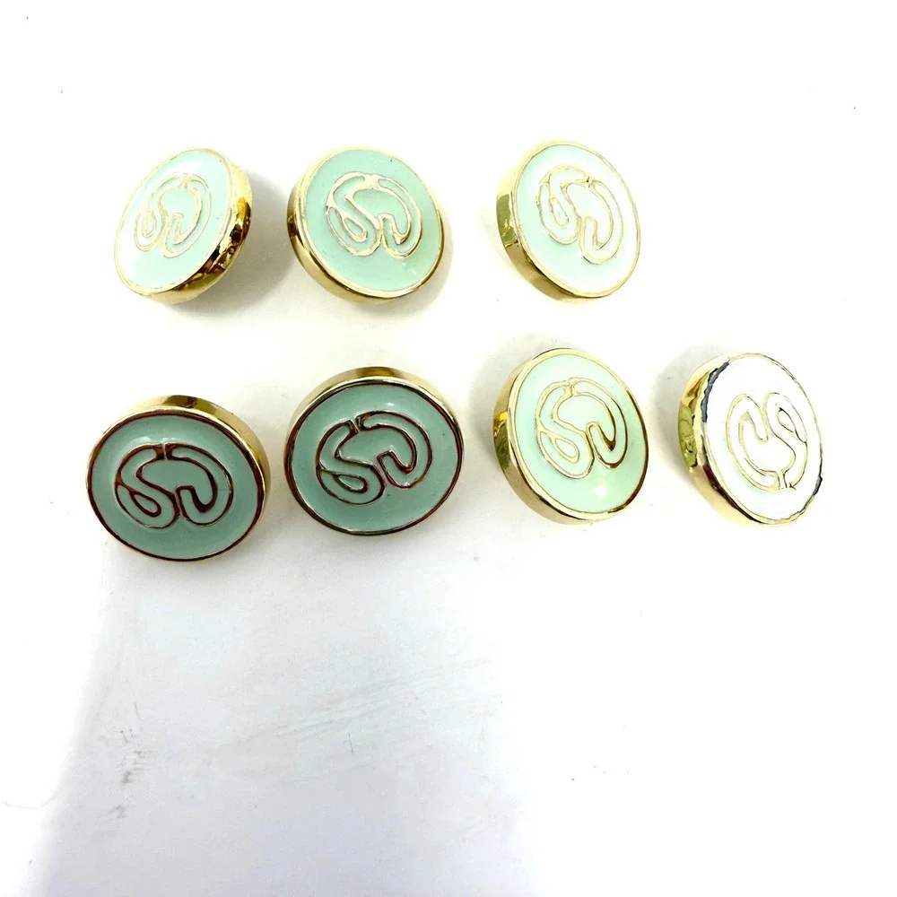 St. John Sport by Marie‎ Gray Mint Green Enamel Logo Buttons Gold Tone Set of 7